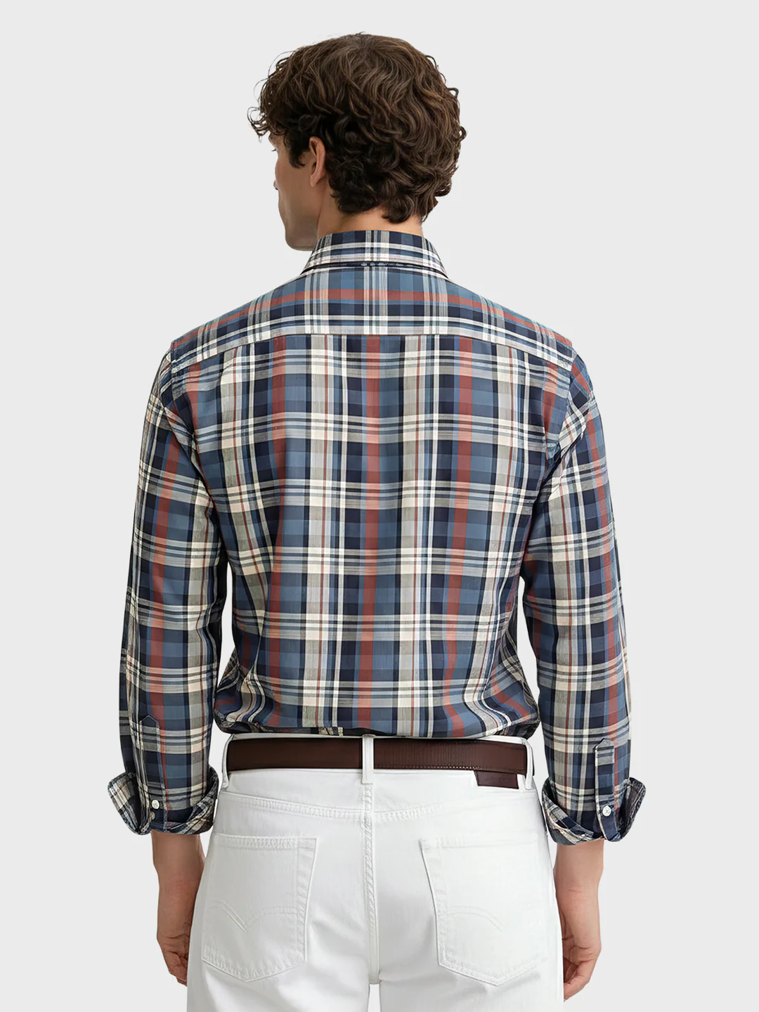 Men's Blue Slim Fit Checked Casual Shirt - Image 4