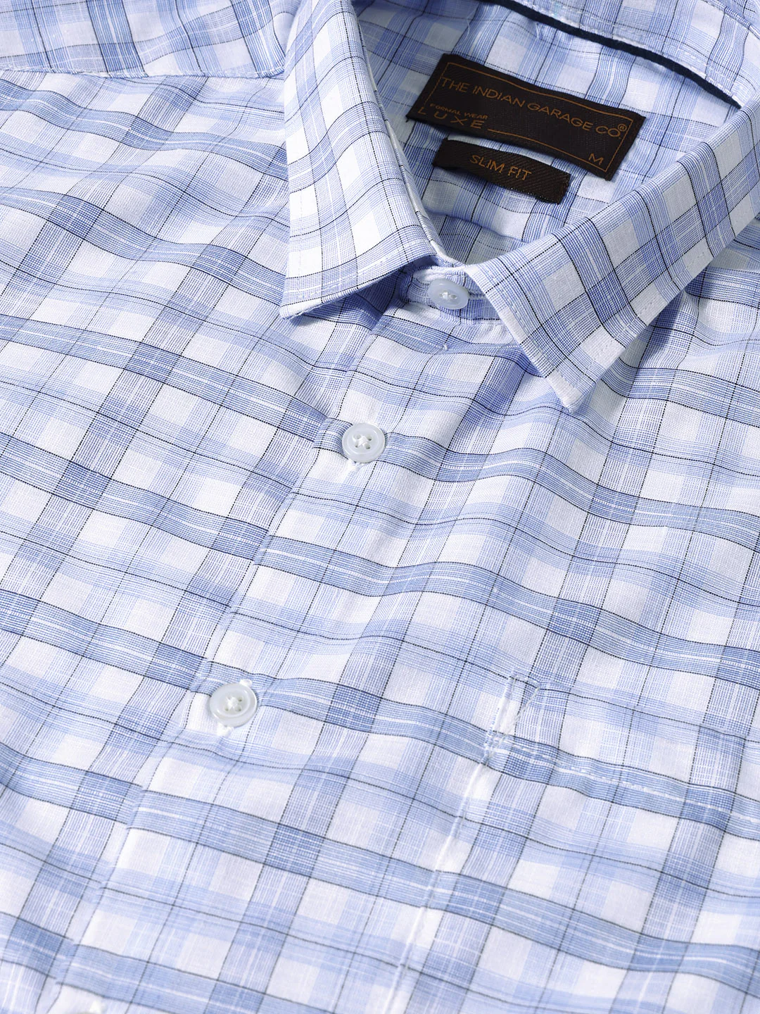 Men's Blue Slim Fit Checked Formal Shirt - Image 3