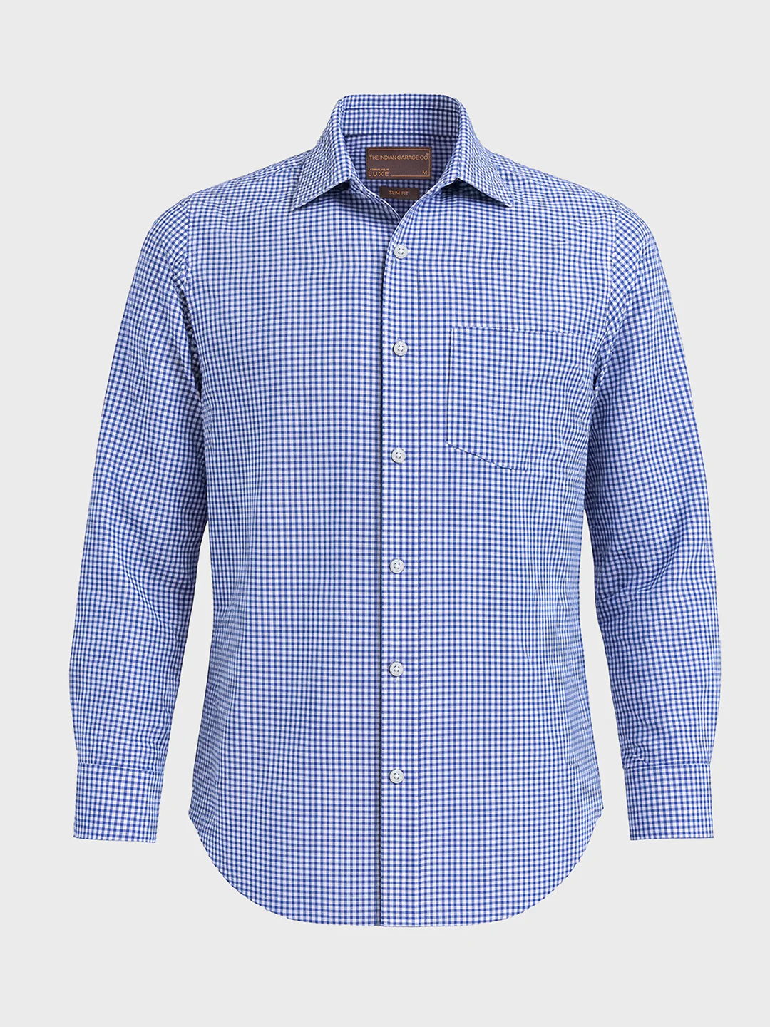 Men's Blue Slim Fit Checked Formal Shirt - Image 3