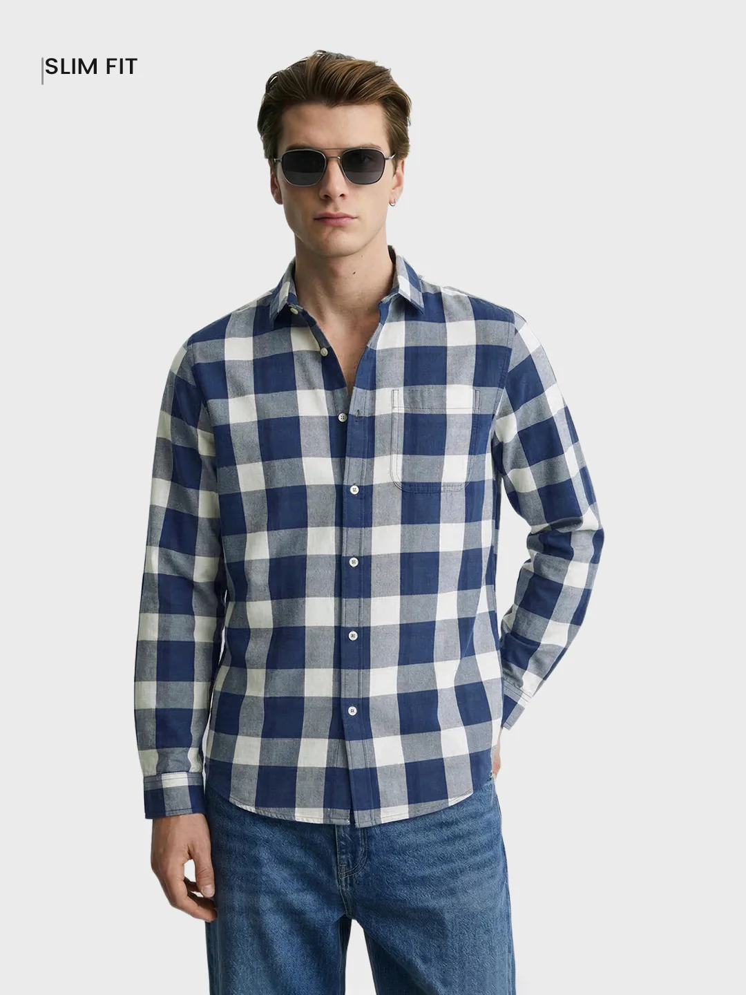 Men's Blue Slim Fit Checkered Casual Shirt - Image 2