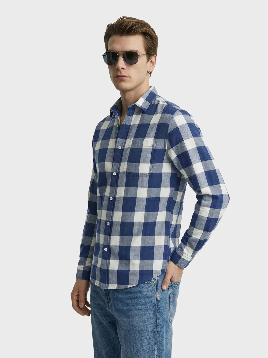 Men's Blue Slim Fit Checkered Casual Shirt - Image 4