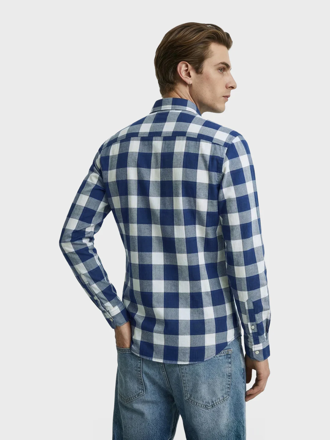 Men's Blue Slim Fit Checkered Casual Shirt - Image 5