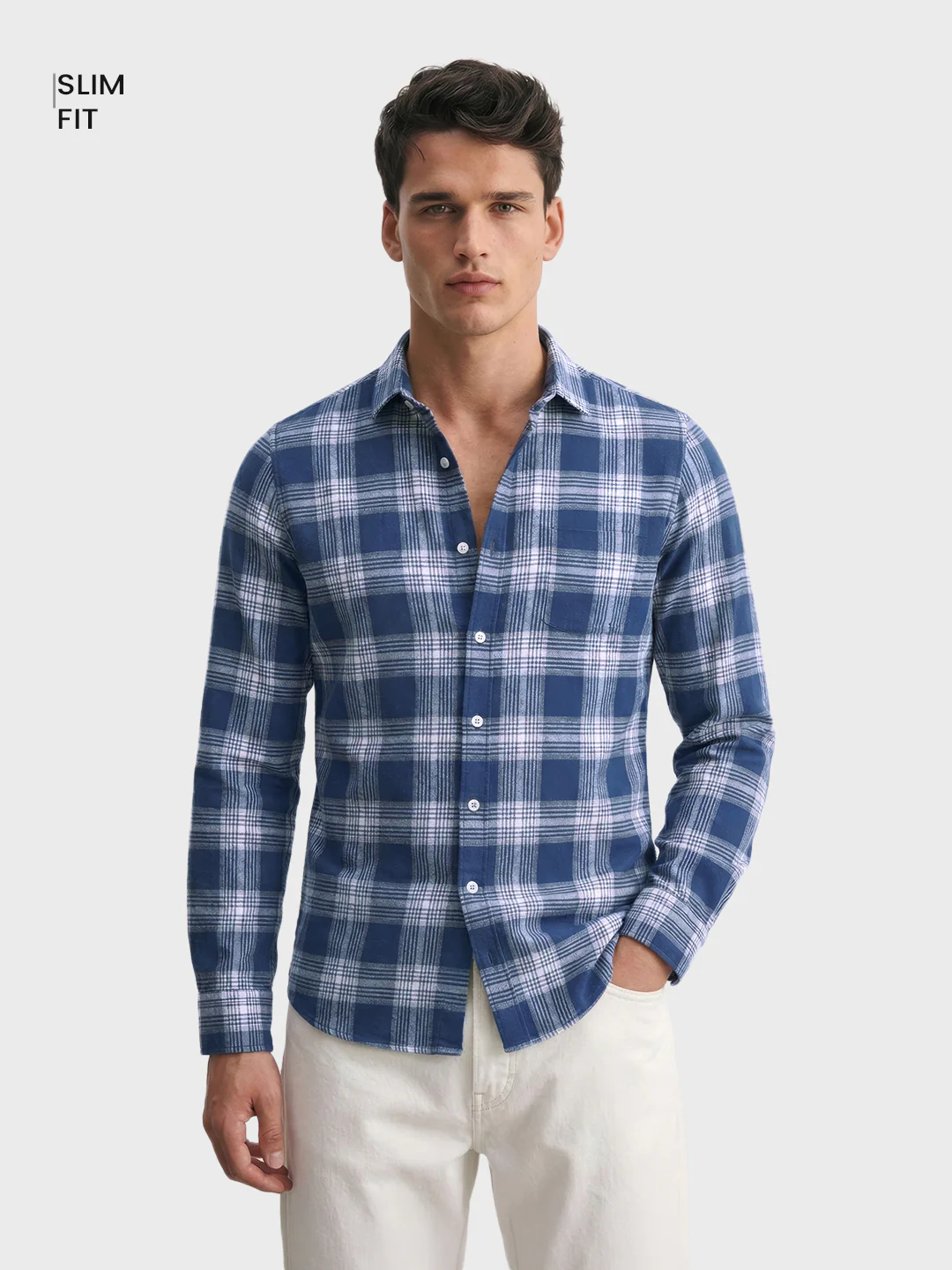 Men's Blue Slim Fit Checkered Casual Shirt - Image 2