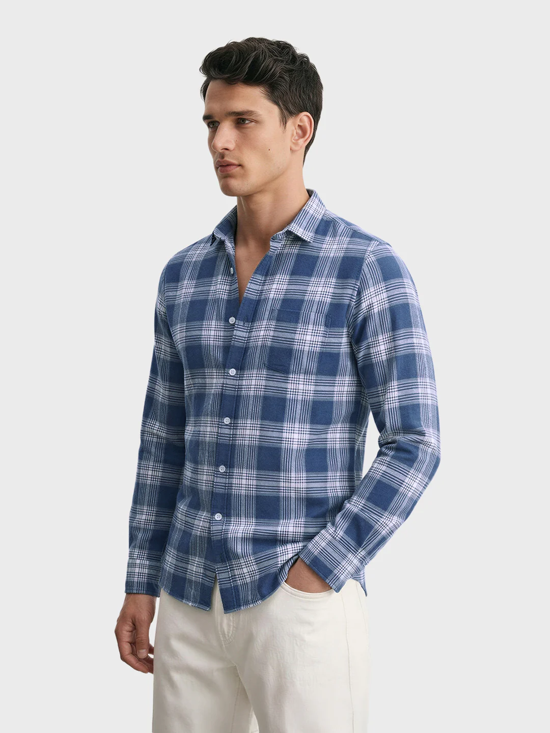 Men's Blue Slim Fit Checkered Casual Shirt - Image 4