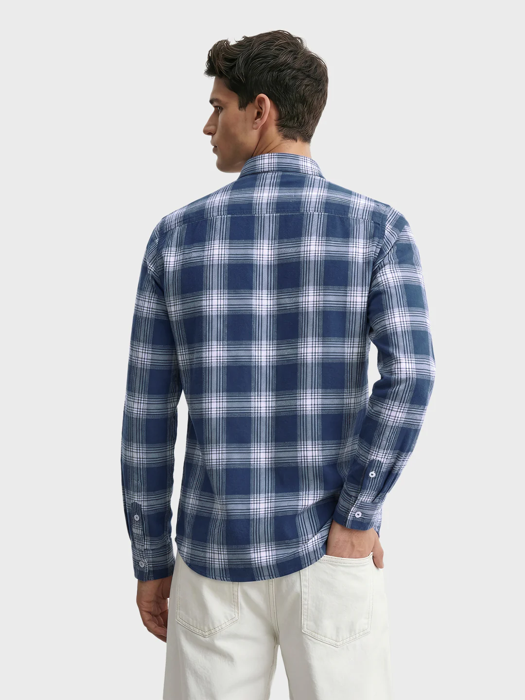 Men's Blue Slim Fit Checkered Casual Shirt - Image 5