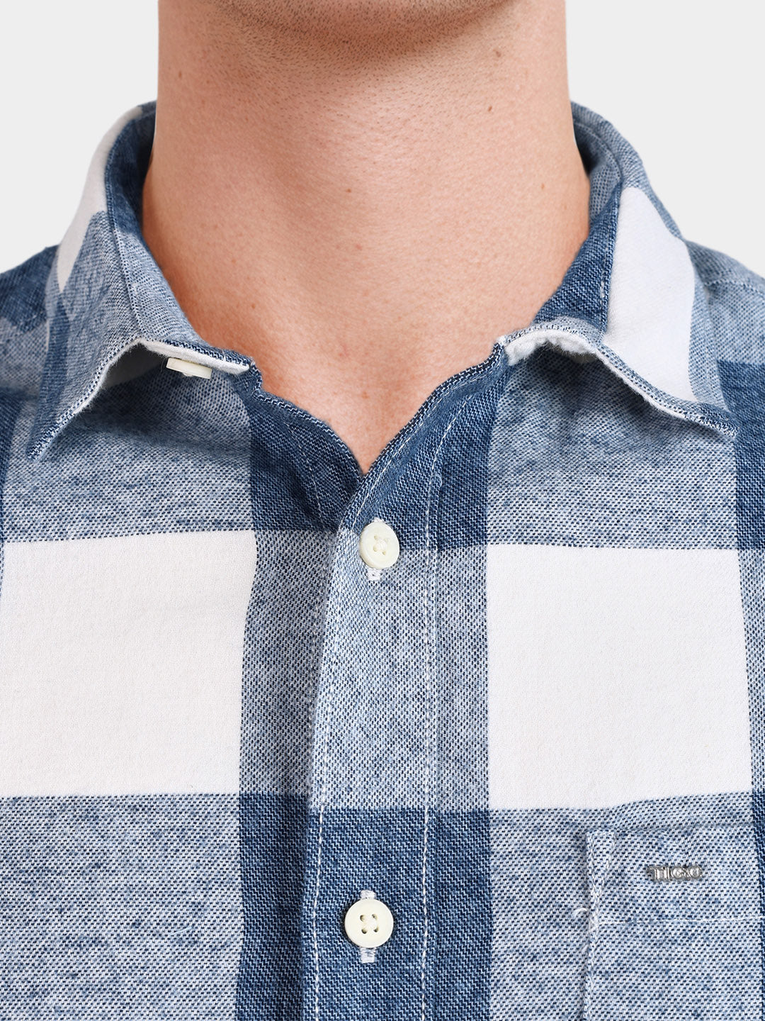 Men's Blue Slim Fit Checkered Casual Shirt - Image 3