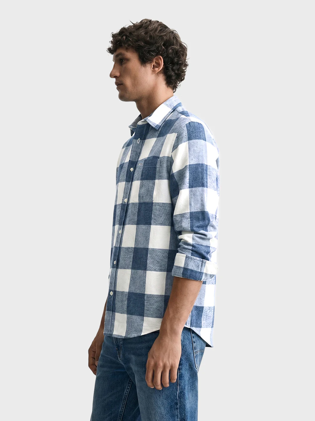 Men's Blue Slim Fit Checkered Casual Shirt - Image 4