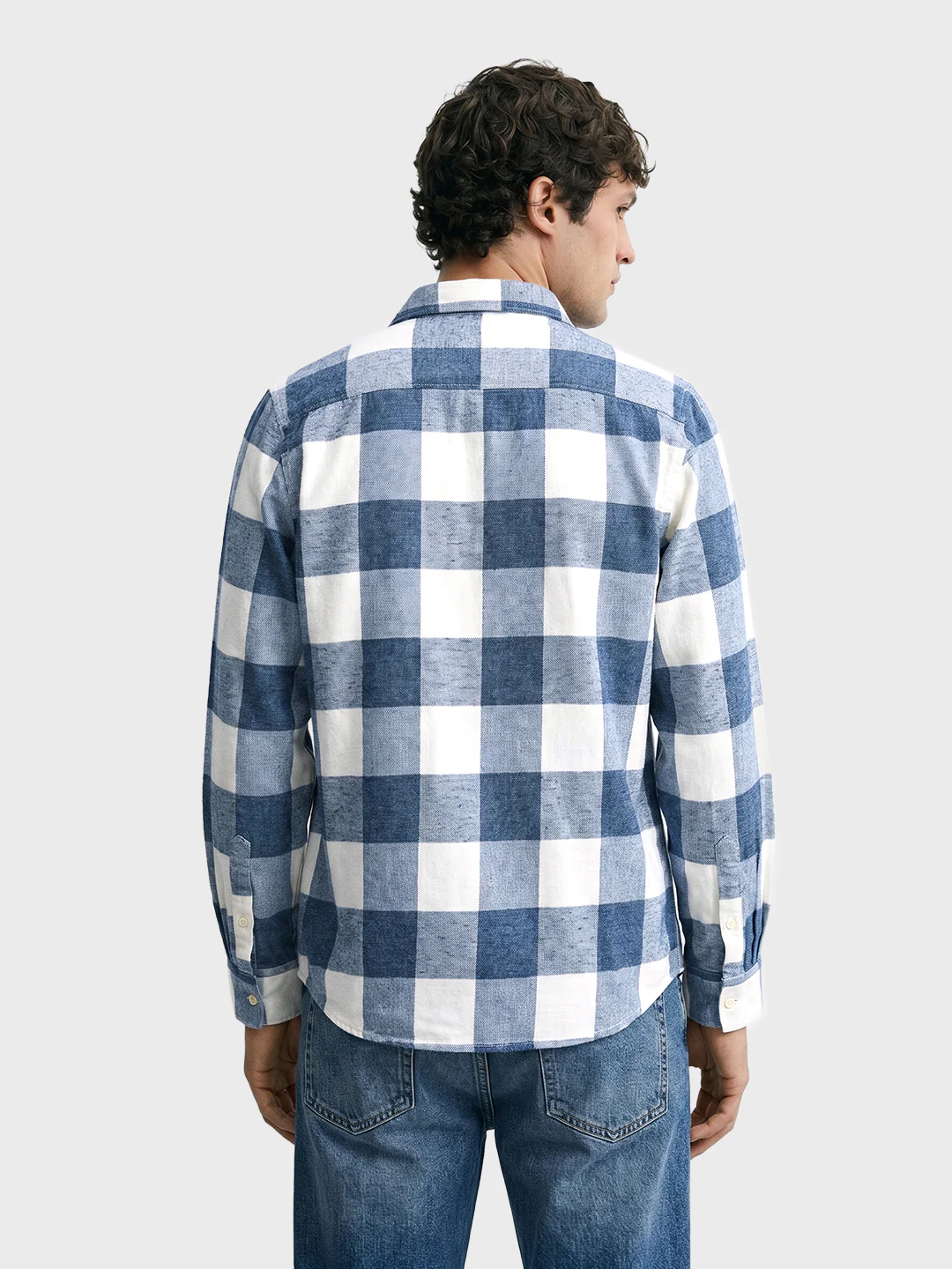Men's Blue Slim Fit Checkered Casual Shirt - Image 5