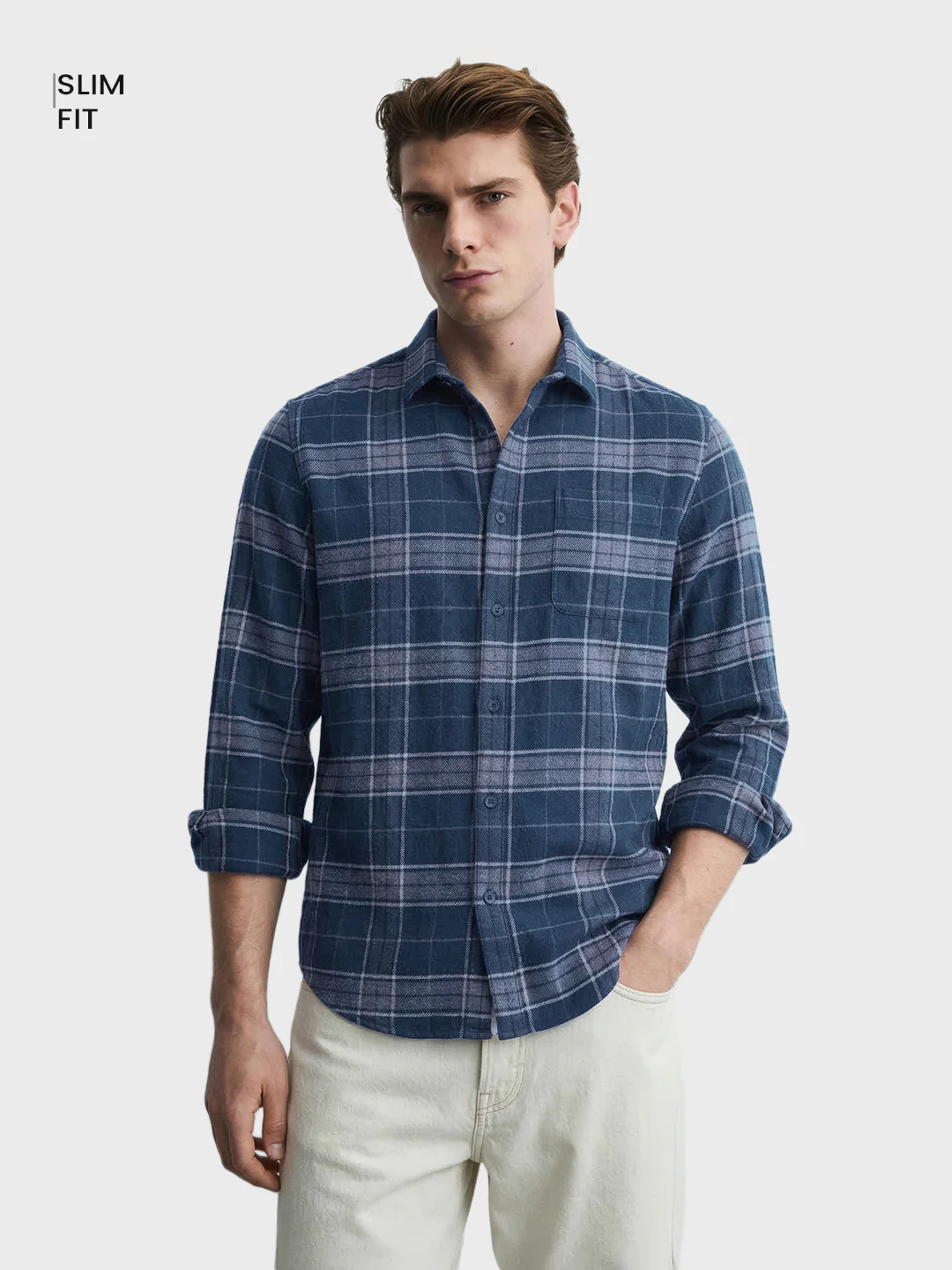 Men's Blue Slim Fit Checkered Casual Shirt - Image 2