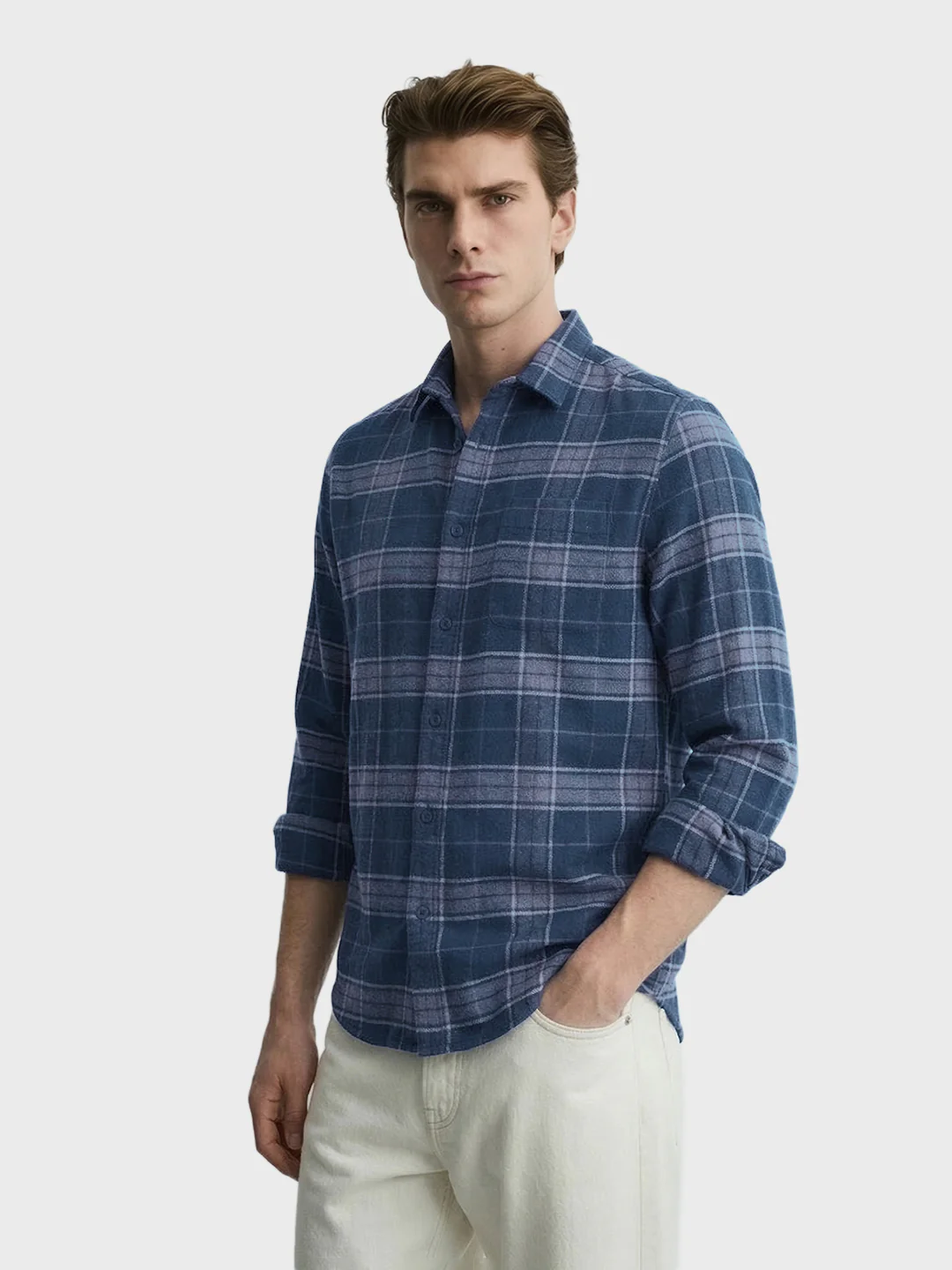 Men's Blue Slim Fit Checkered Casual Shirt - Image 3