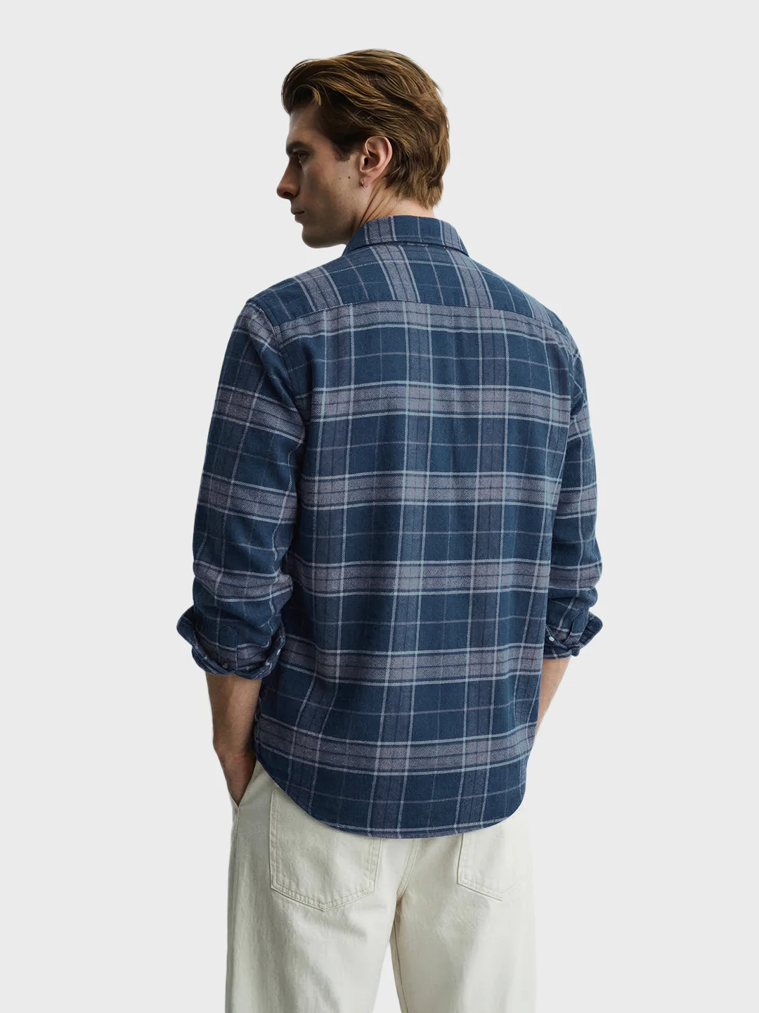 Men's Blue Slim Fit Checkered Casual Shirt - Image 4