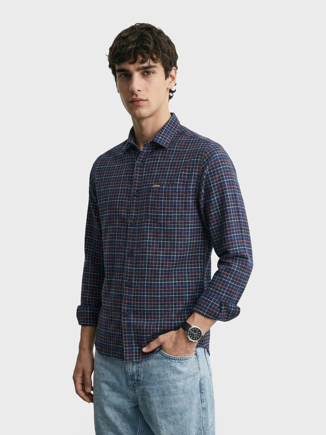 Men's Blue Slim Fit Checkered Casual Shirt - Image 4