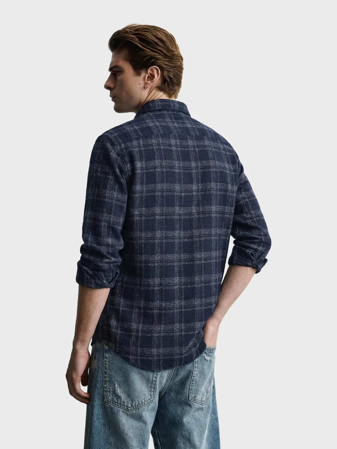 Men's Blue Slim Fit Checkered Casual Shirt - Image 4