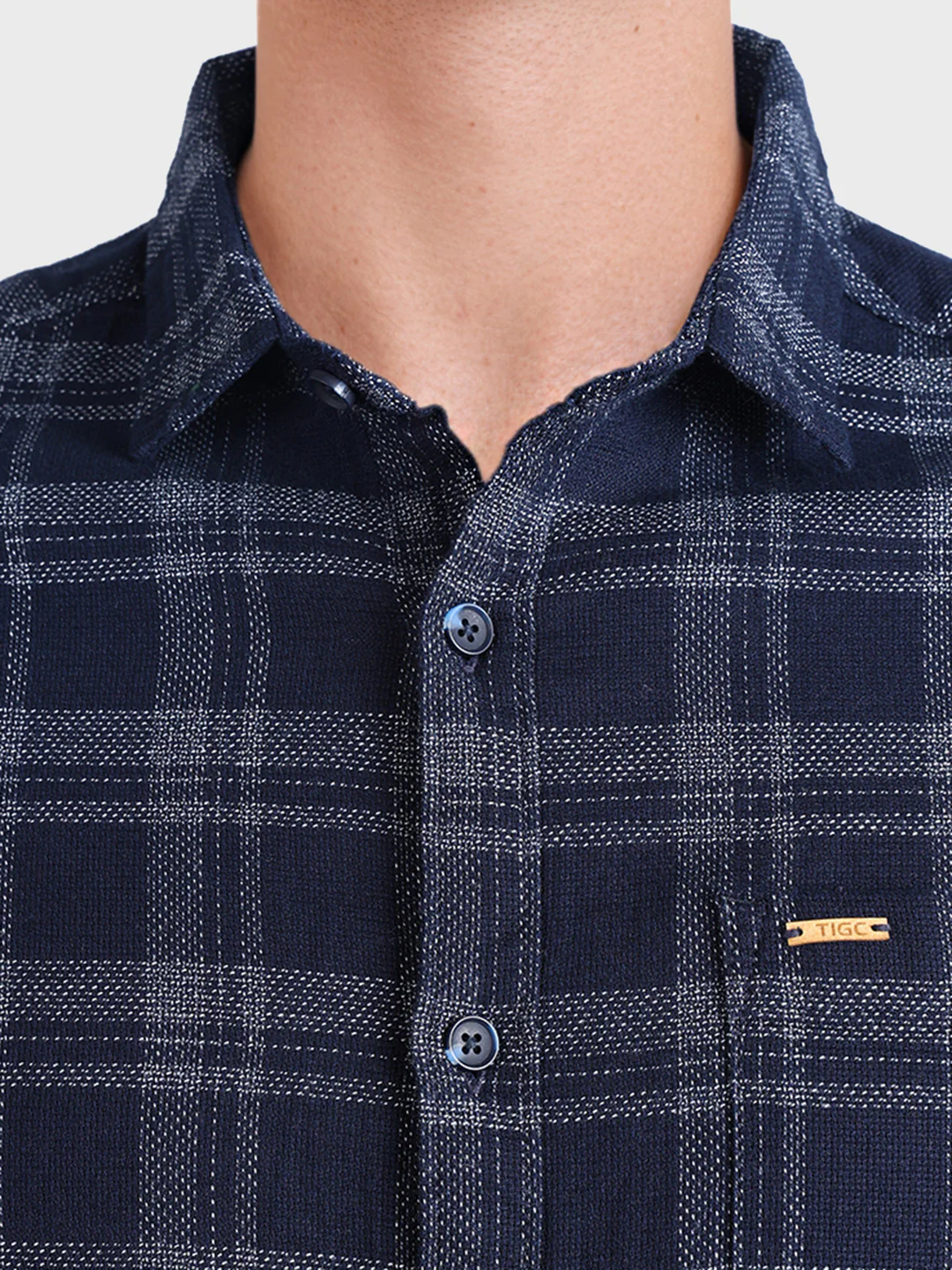Men's Blue Slim Fit Checkered Casual Shirt - Image 7