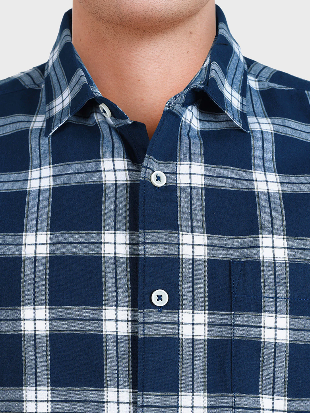 Men's Blue Slim Fit Checkered Casual Shirts - Image 3