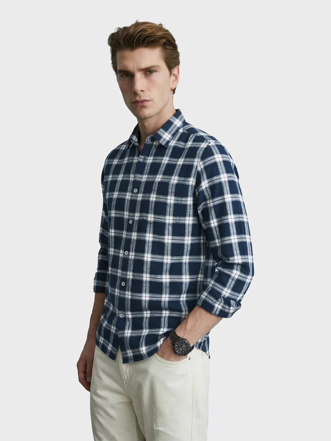 Men's Blue Slim Fit Checkered Casual Shirts - Image 4