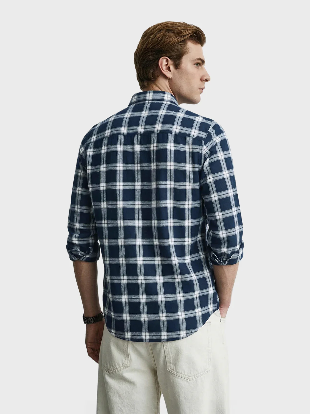 Men's Blue Slim Fit Checkered Casual Shirts - Image 5