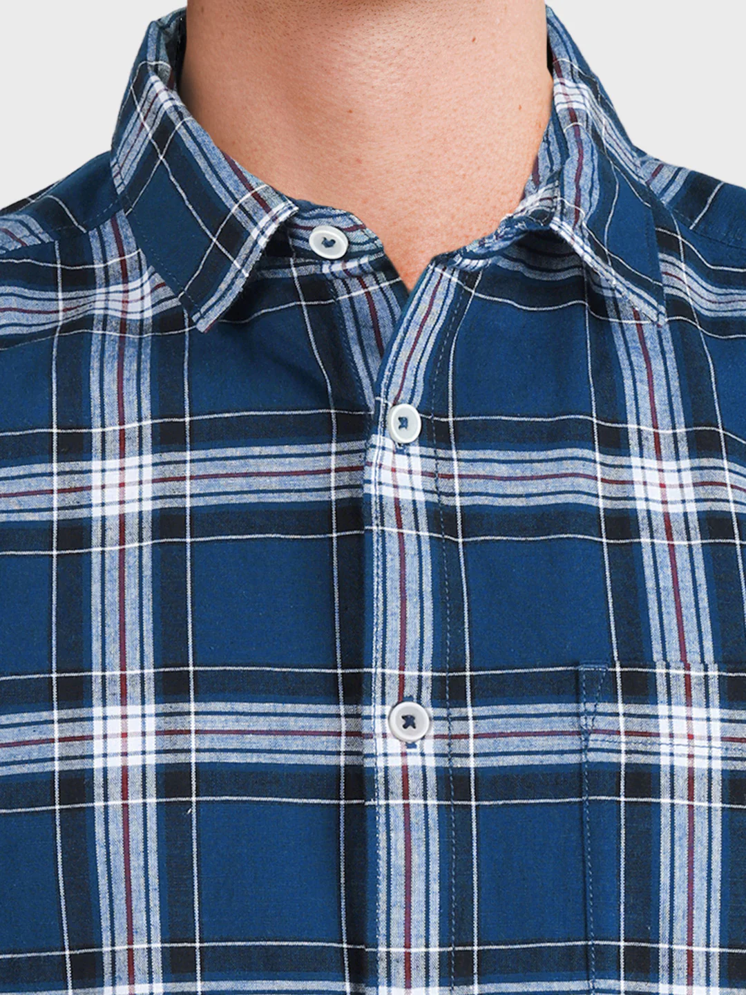 Men's Blue Slim Fit Checkered Casual Shirts - Image 3