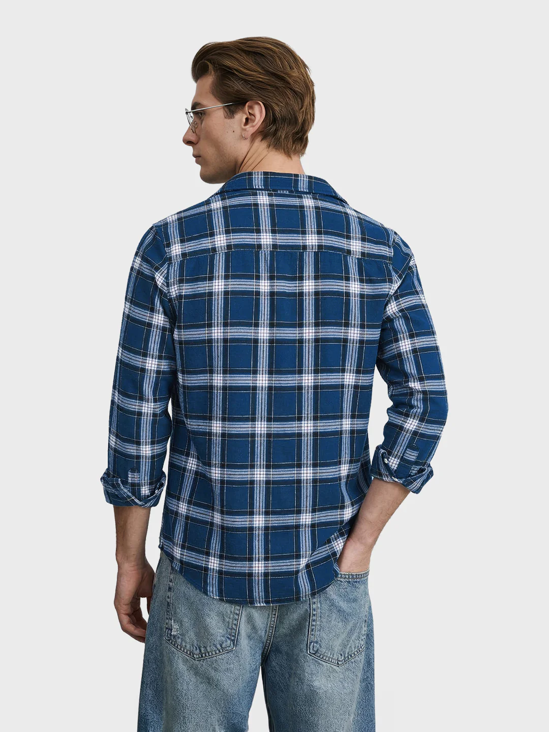 Men's Blue Slim Fit Checkered Casual Shirts - Image 5