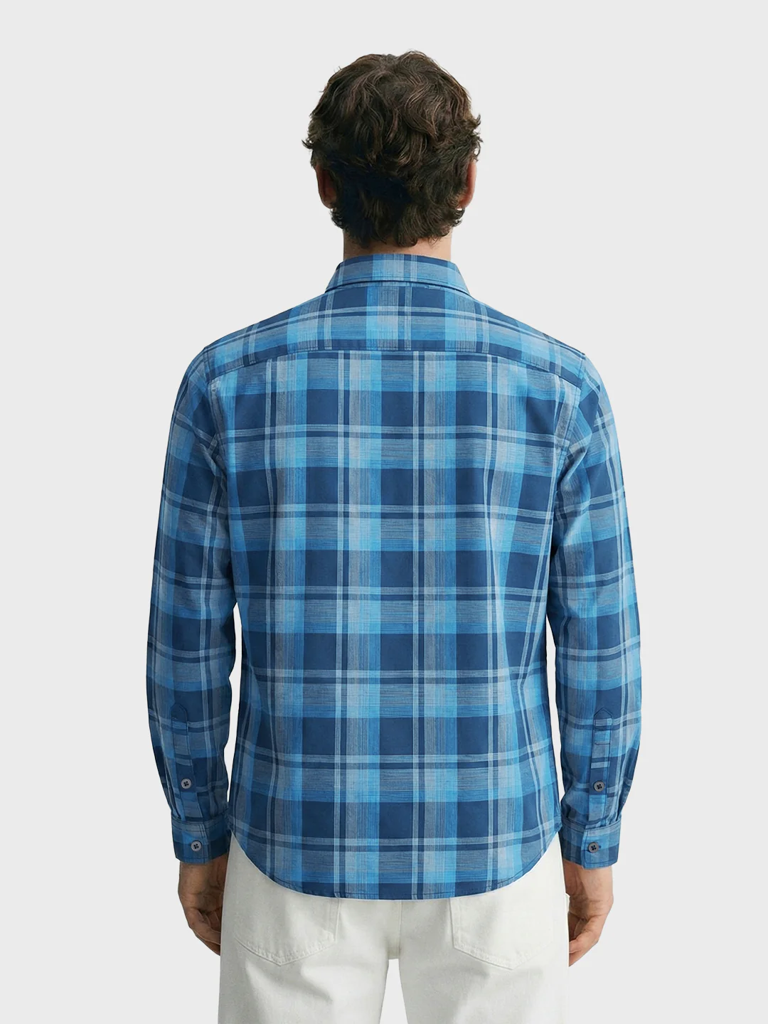 Men's Blue Slim Fit Checkered Casual Shirts - Image 2