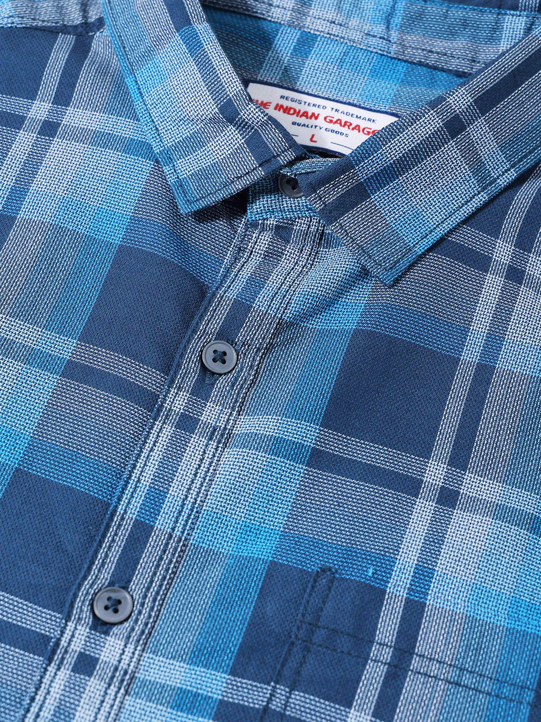 Men's Blue Slim Fit Checkered Casual Shirts - Image 3