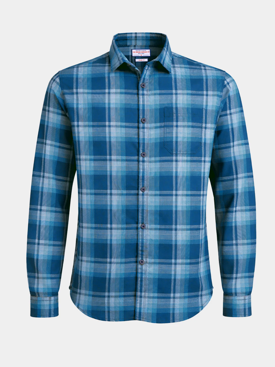 Men's Blue Slim Fit Checkered Casual Shirts - Image 4