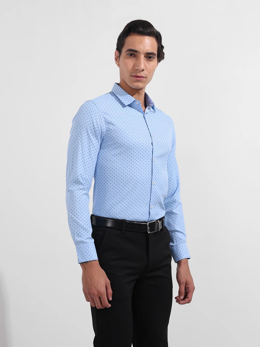 Men's Blue Slim Fit Ditsy Formal Shirt - Image 3