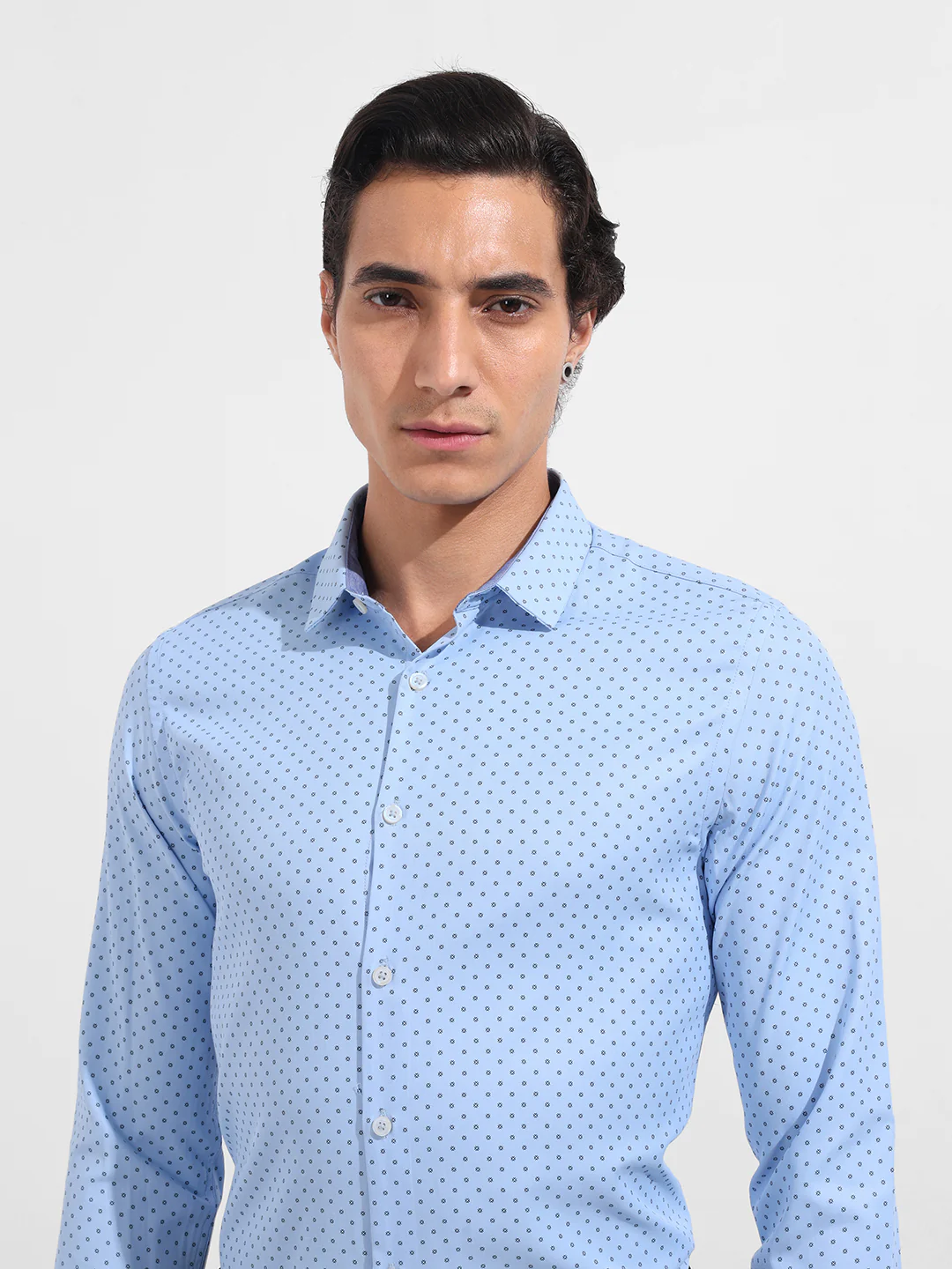 Men's Blue Slim Fit Ditsy Formal Shirt - Image 4