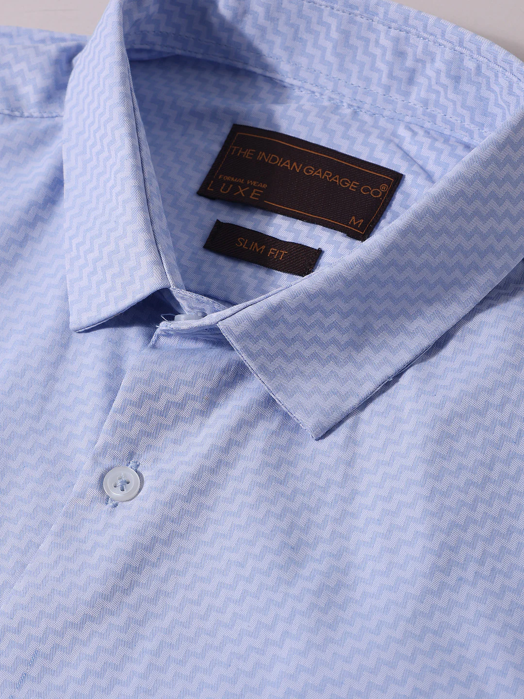 Men's Blue Slim Fit Geometric Print Formal Shirt - Image 3