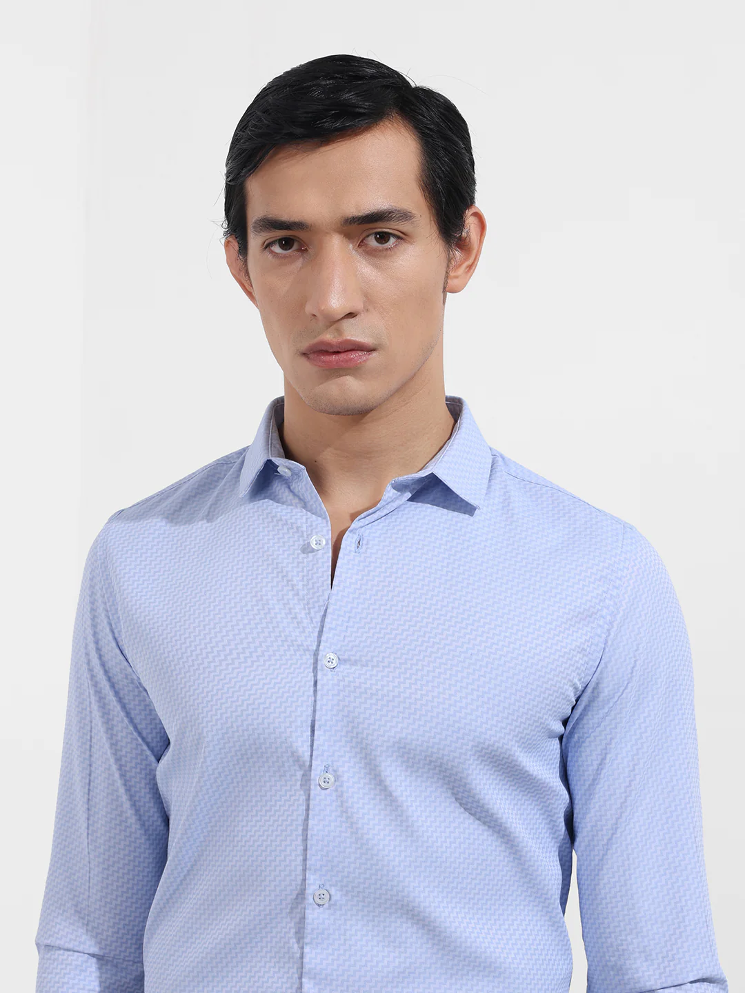 Men's Blue Slim Fit Geometric Print Formal Shirt - Image 5