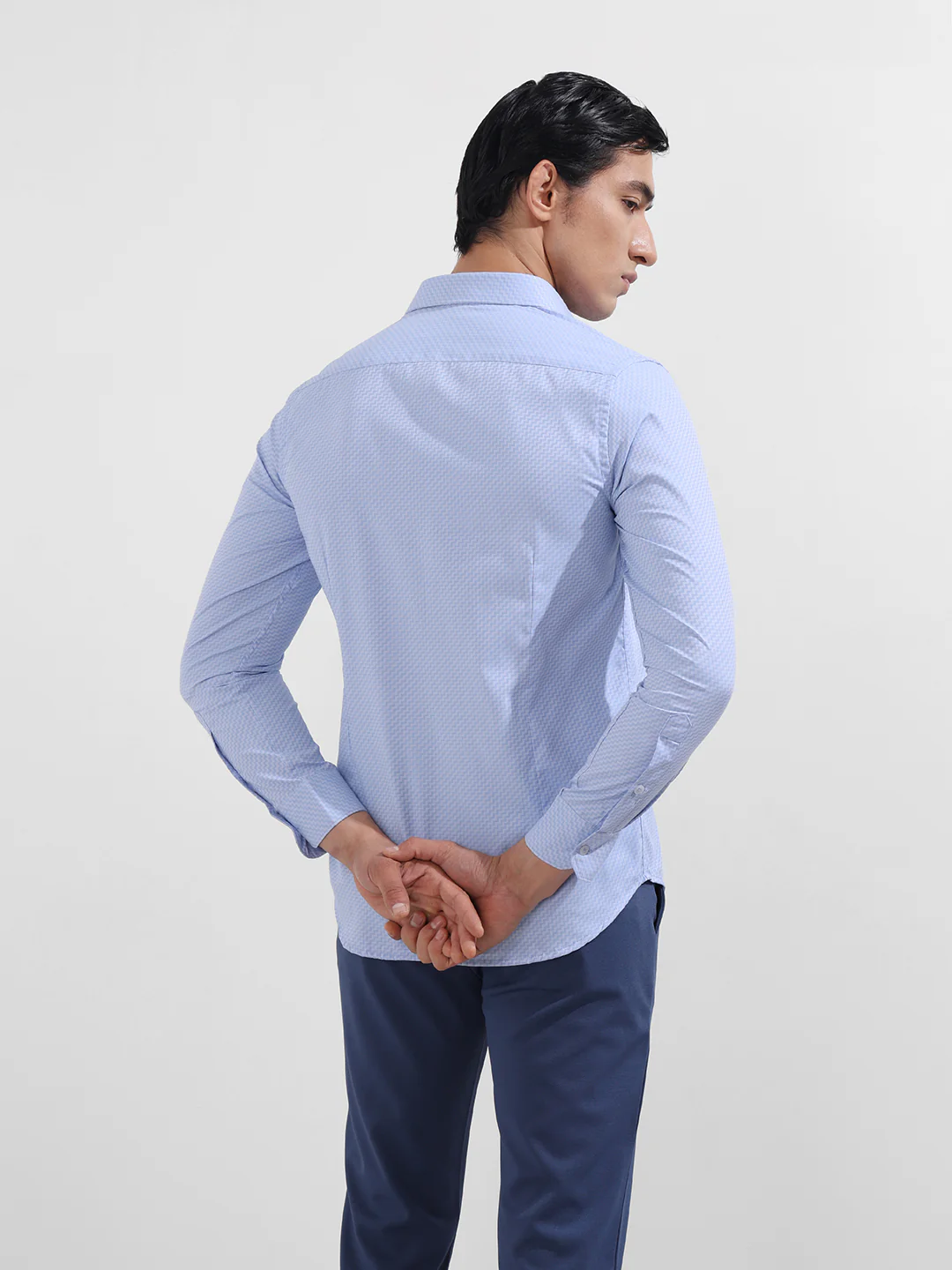 Men's Blue Slim Fit Geometric Print Formal Shirt - Image 6