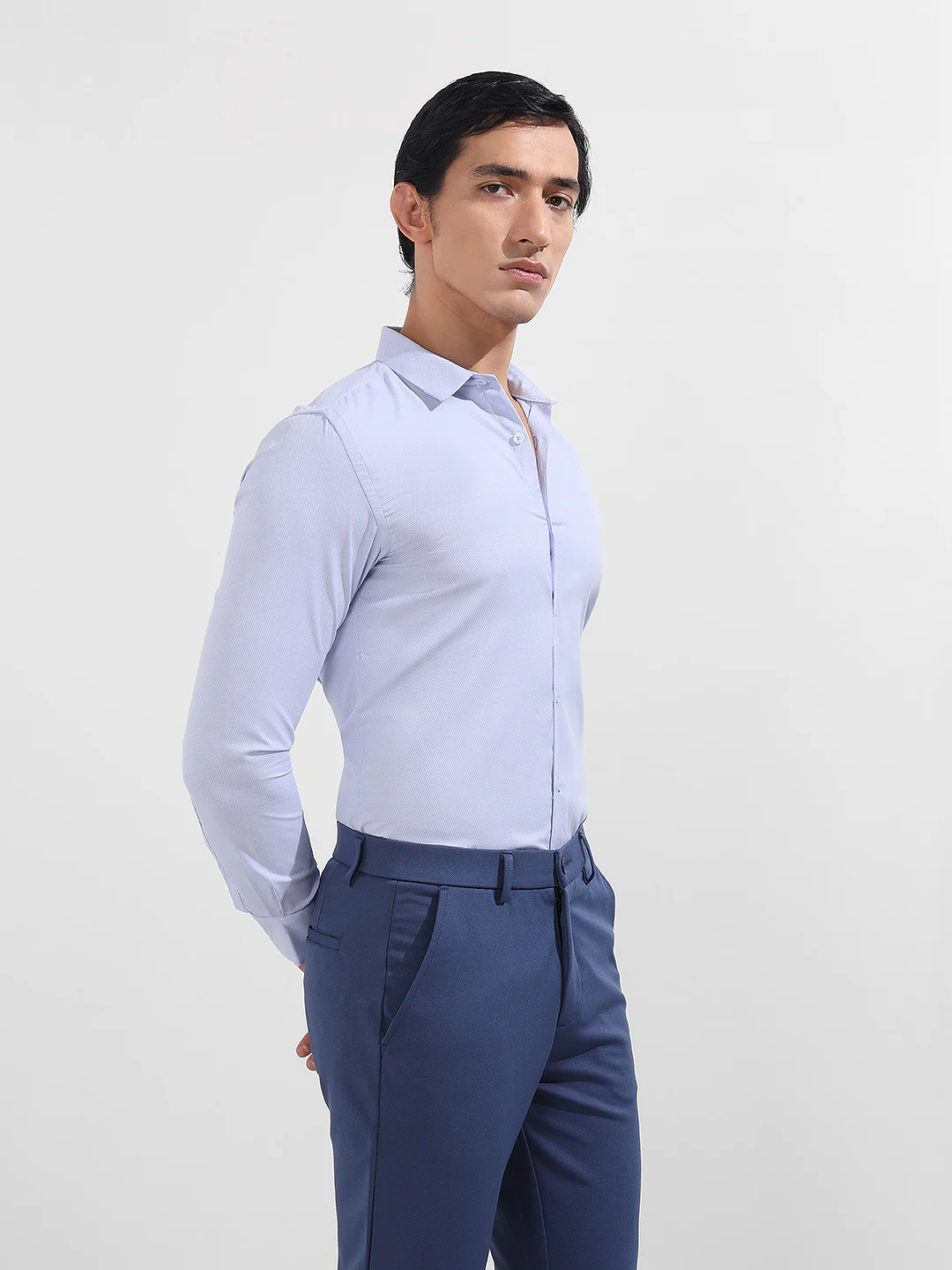 Men's Blue Slim Fit Geometric Print Formal Shirt - Image 3