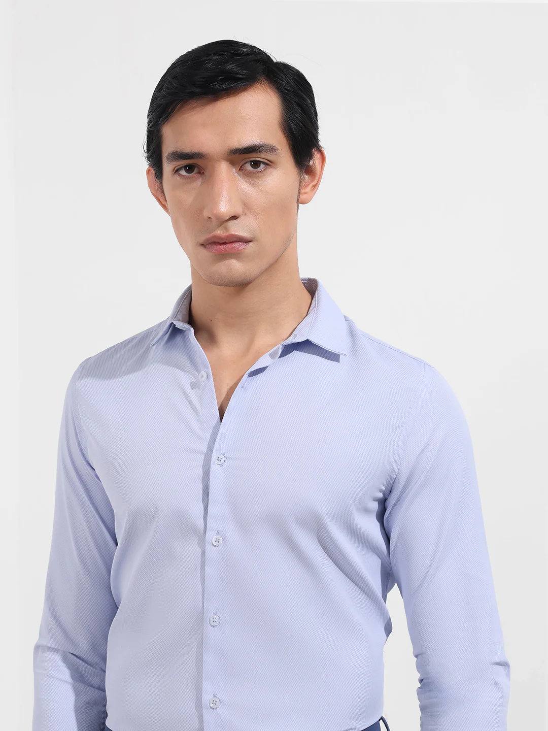 Men's Blue Slim Fit Geometric Print Formal Shirt - Image 4