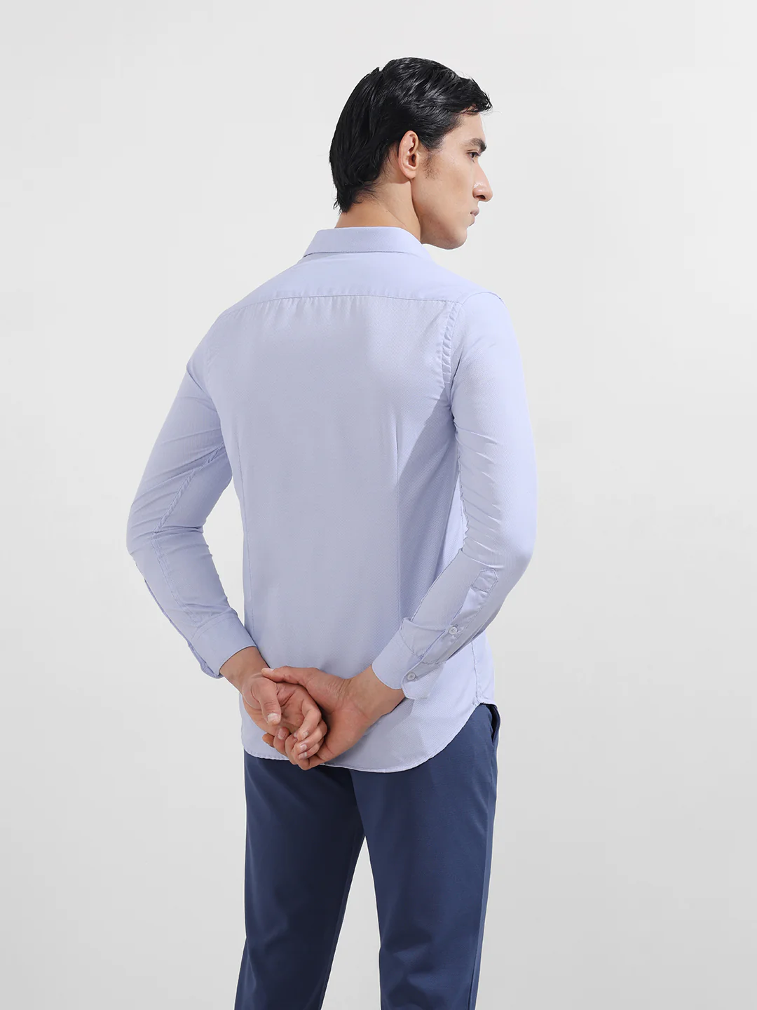 Men's Blue Slim Fit Geometric Print Formal Shirt - Image 5