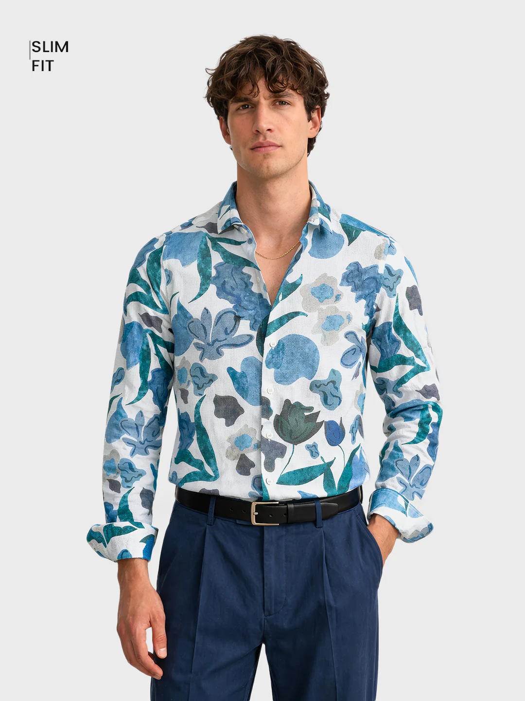 Men's Blue Slim Fit Printed Casual Shirt - Image 2