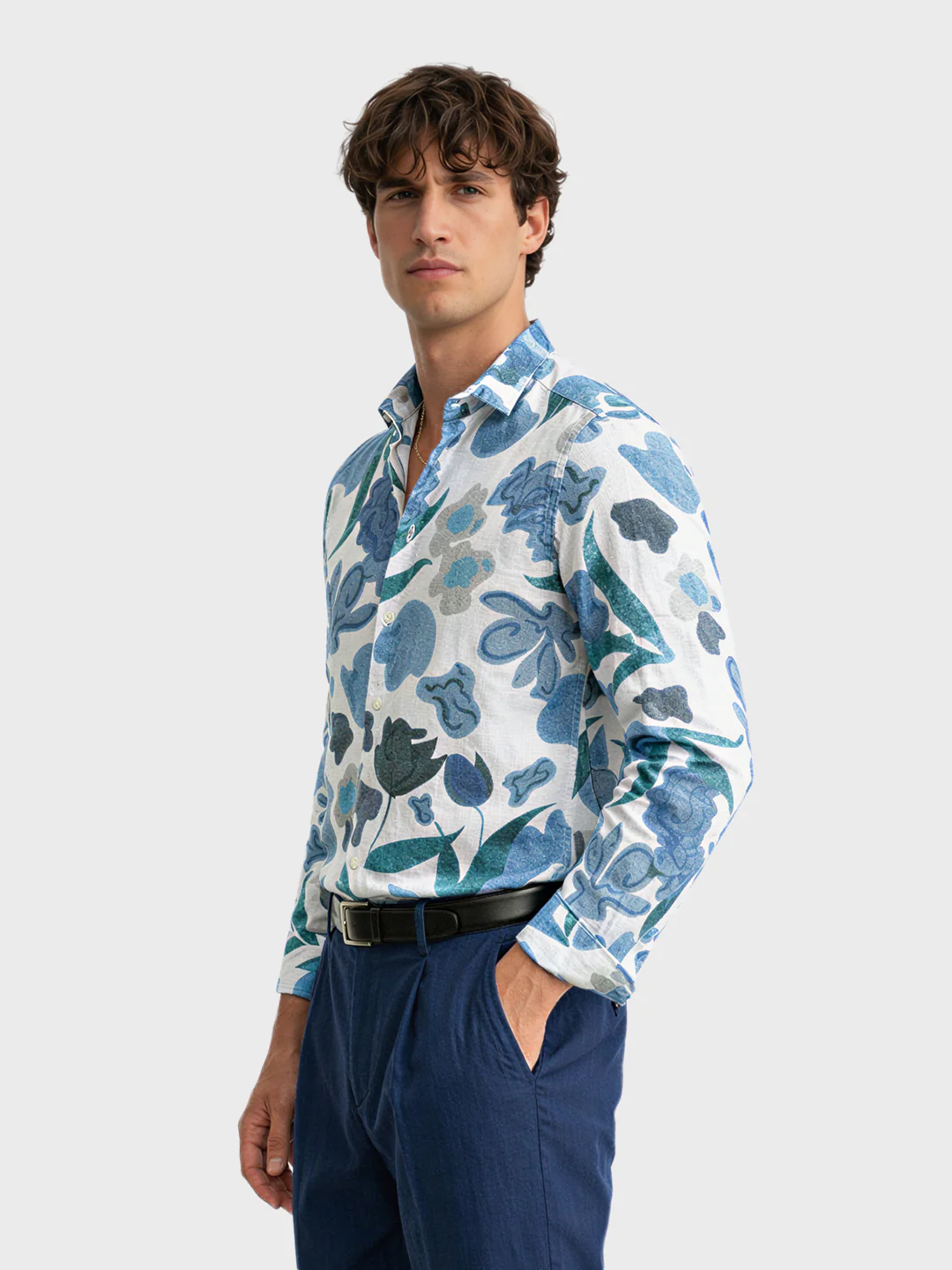 Men's Blue Slim Fit Printed Casual Shirt - Image 4