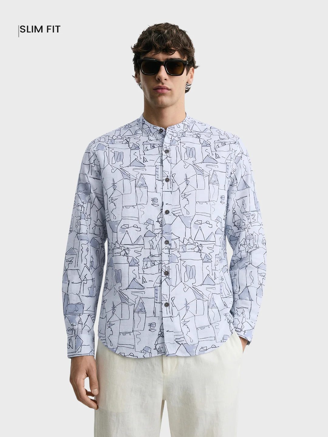 Men's Blue Slim Fit Printed Casual Shirt - Image 2