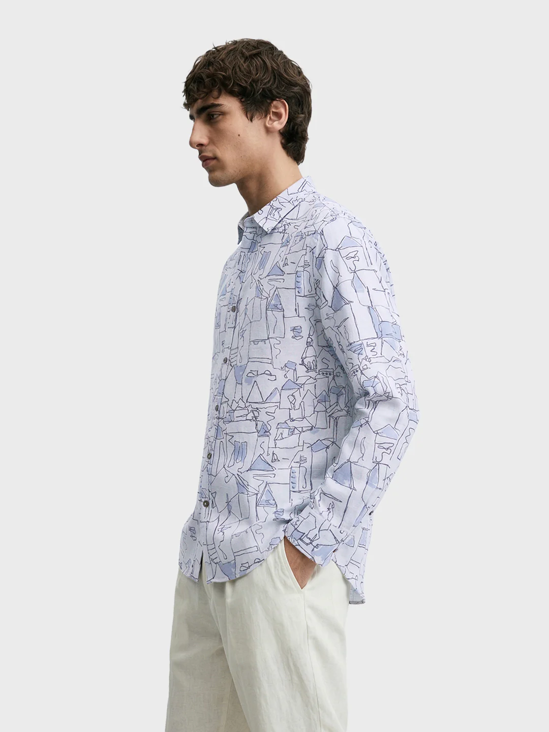 Men's Blue Slim Fit Printed Casual Shirt - Image 4
