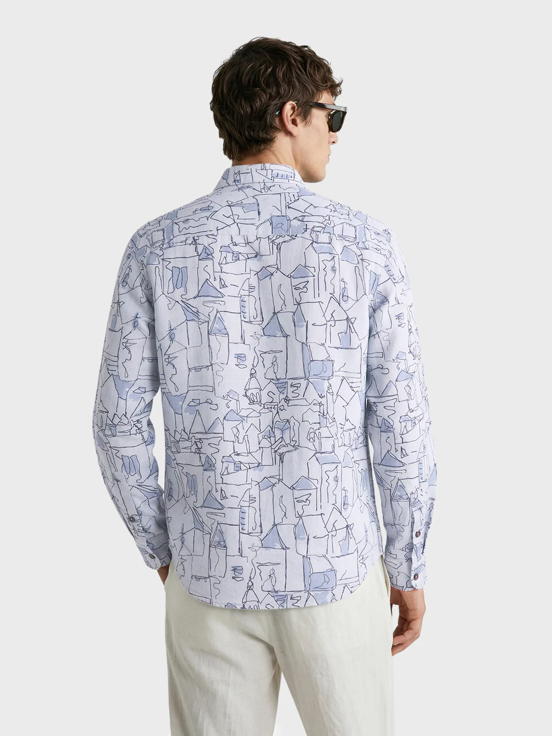 Men's Blue Slim Fit Printed Casual Shirt - Image 5