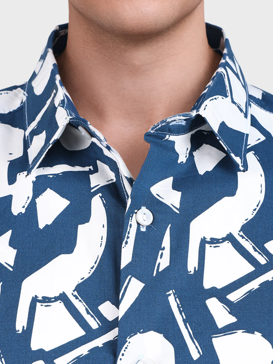 Men's Blue Slim Fit Printed Casual Shirts - Image 3