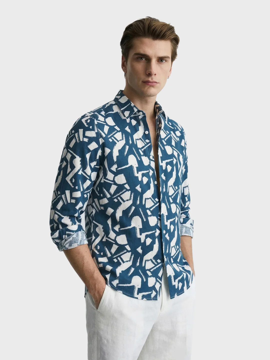 Men's Blue Slim Fit Printed Casual Shirts - Image 4