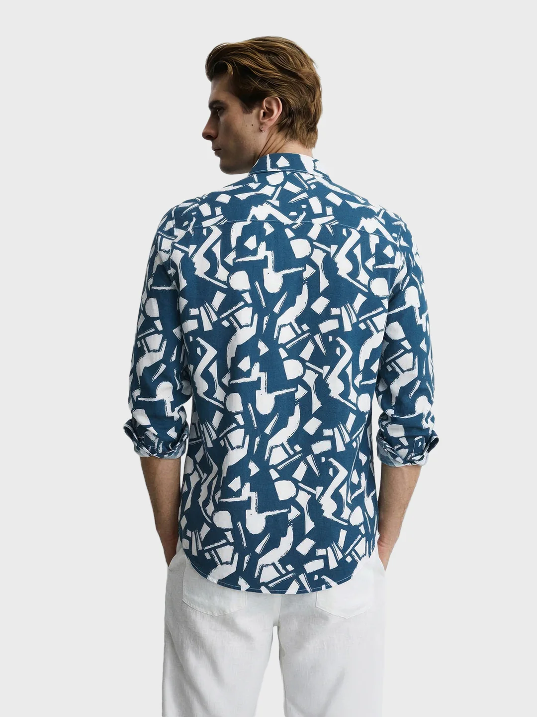 Men's Blue Slim Fit Printed Casual Shirts - Image 5