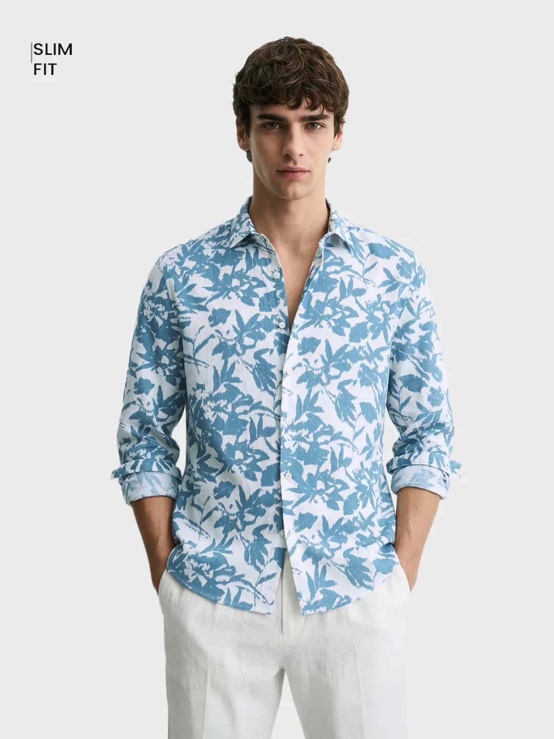 Men's Blue Slim Fit Printed Casual Shirts - Image 2