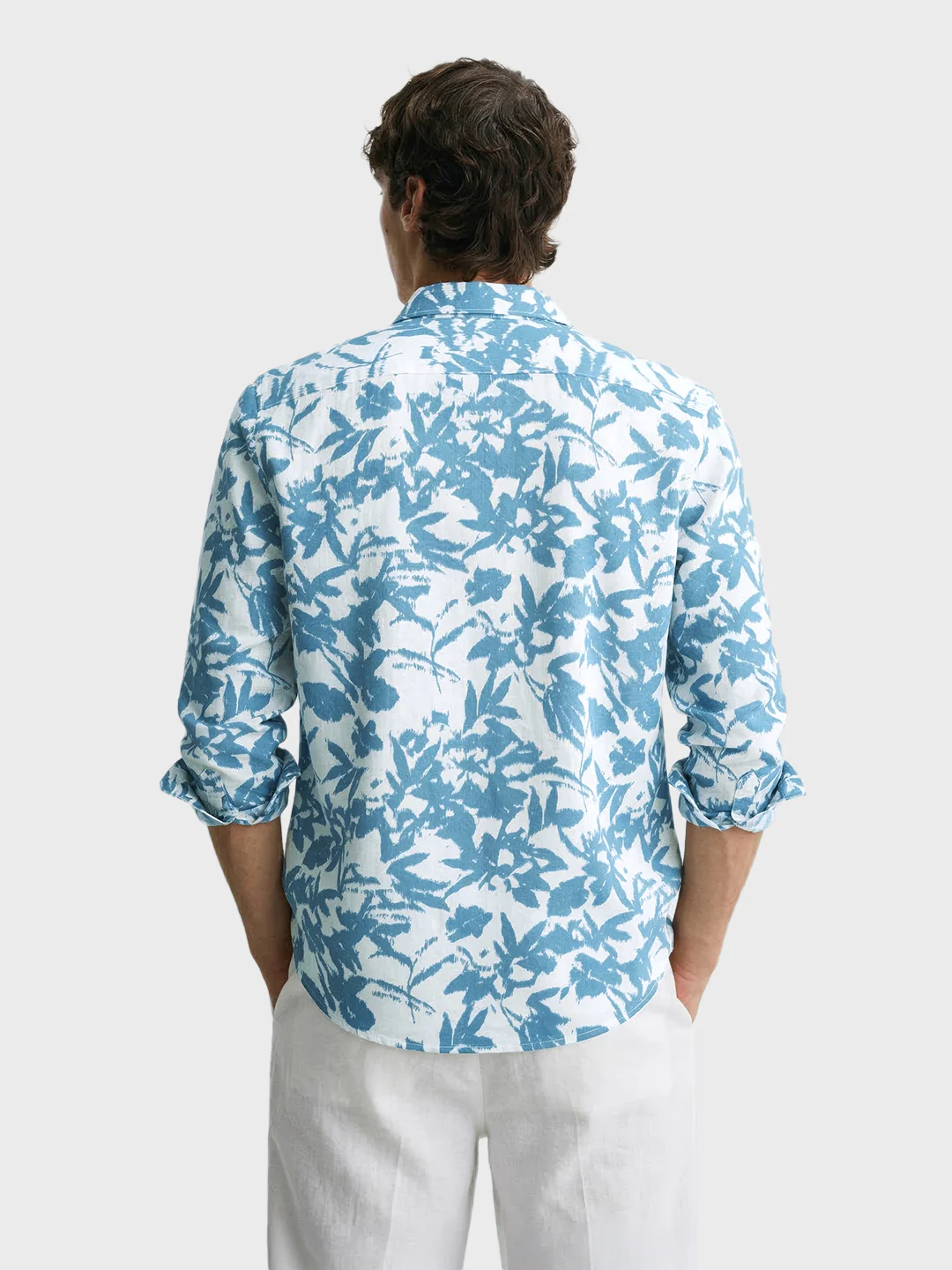 Men's Blue Slim Fit Printed Casual Shirts - Image 5