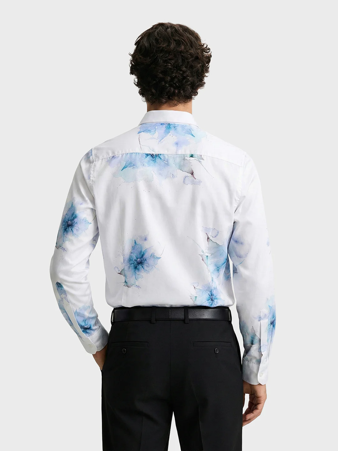 Men's Blue Slim Fit Printed Party Wear Shirt - Image 2