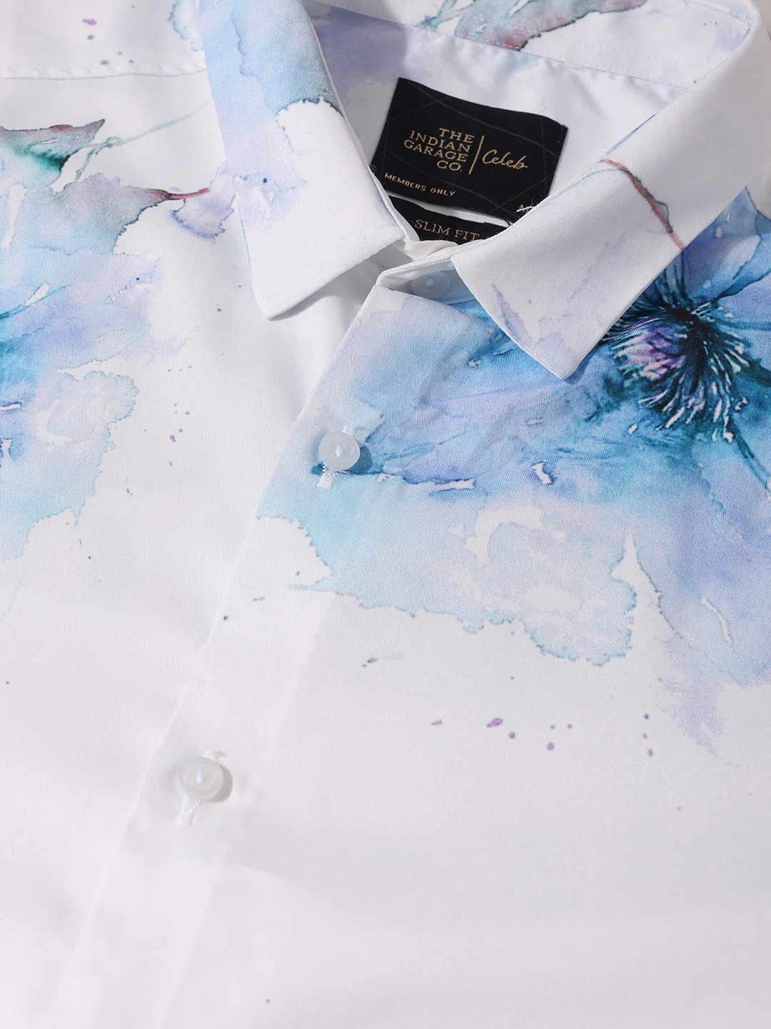Men's Blue Slim Fit Printed Party Wear Shirt - Image 3