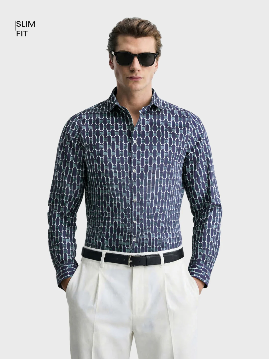 Men's Blue Slim Fit Printed Party Wear Shirt - Image 2