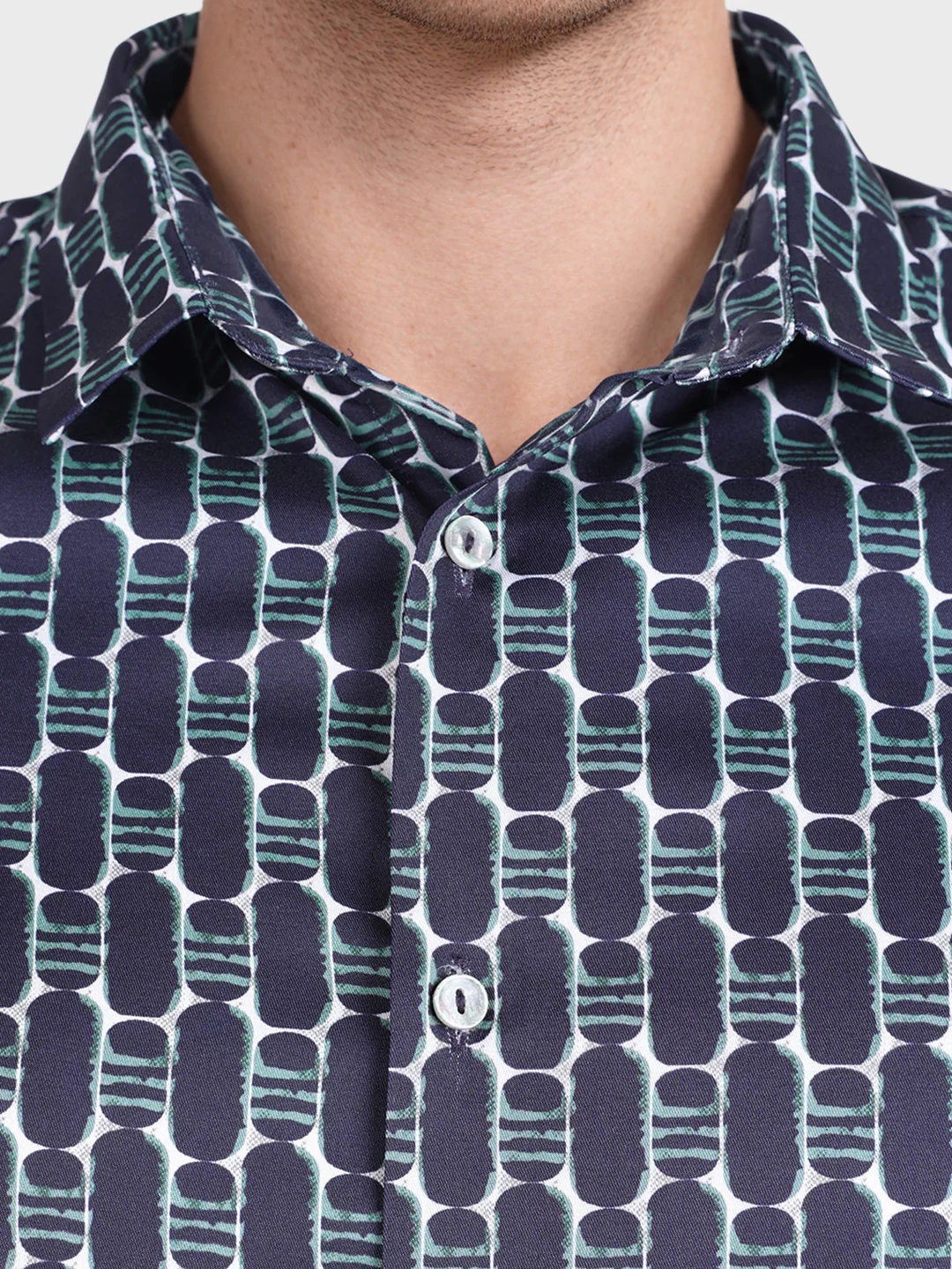Men's Blue Slim Fit Printed Party Wear Shirt - Image 3