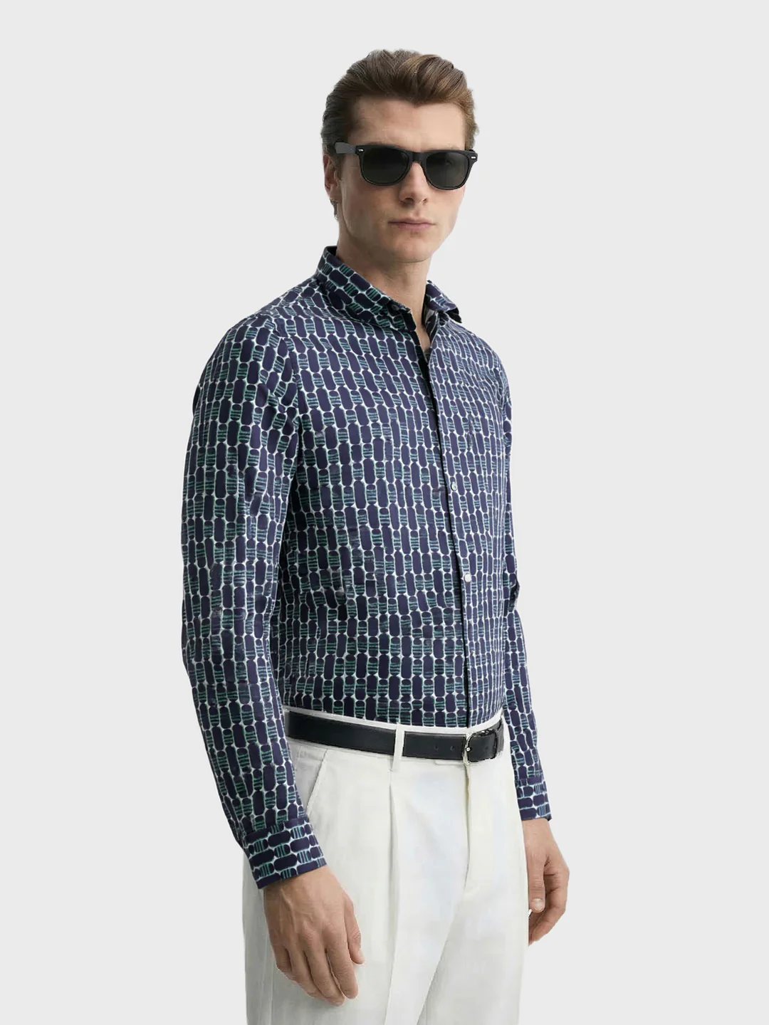 Men's Blue Slim Fit Printed Party Wear Shirt - Image 4