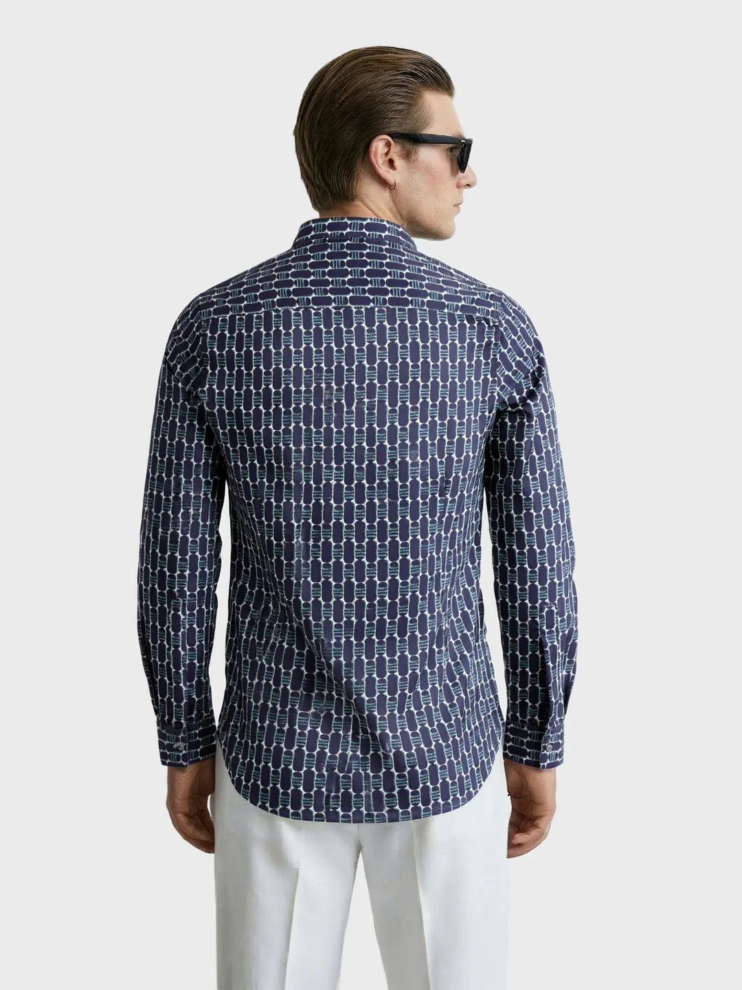 Men's Blue Slim Fit Printed Party Wear Shirt - Image 5